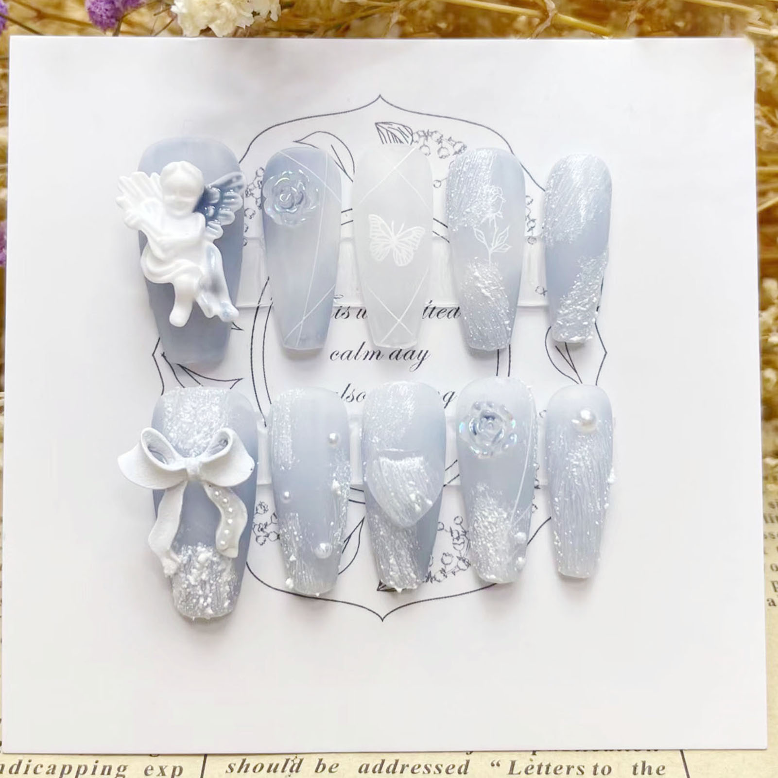 Uñas postizas de Ángel de yeso - Pressed Flower Art reseña y precio