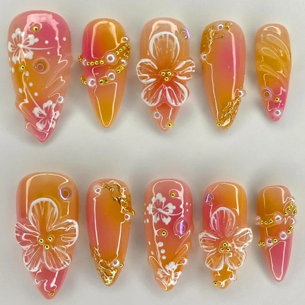 24 Uñas Postizas Almendradas e - Pressed Flower Art reseña y precio